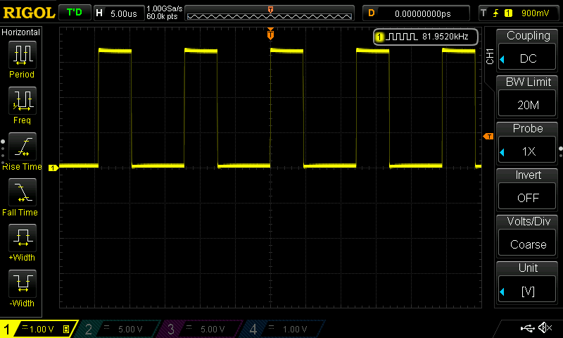 alt: "Oscilloscope capture of free-running program with nop instruction.", w:50, half:1