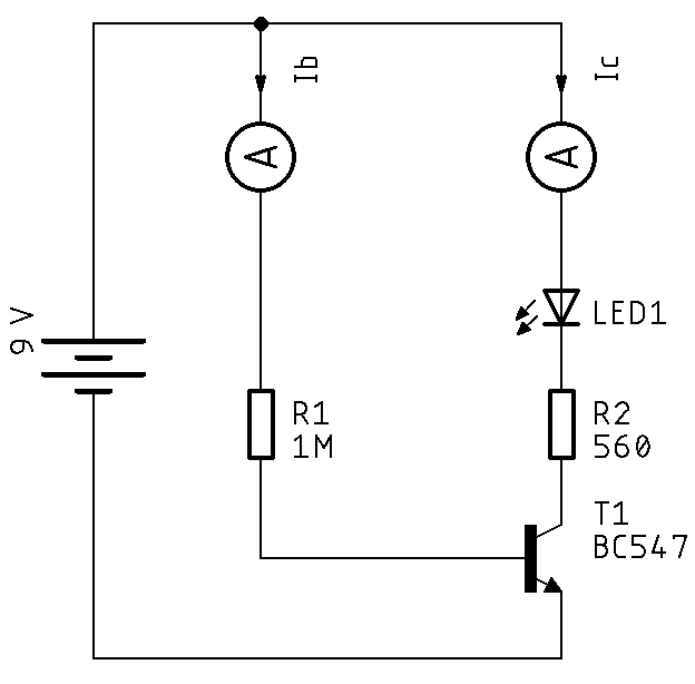 alt:"Schaltplan: Stromverstärkung Bipolartransistor", w:50