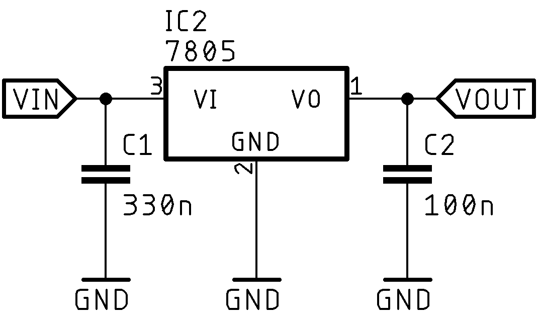 alt: "LM7805 als 5 V-Festspannungsregler", w:50